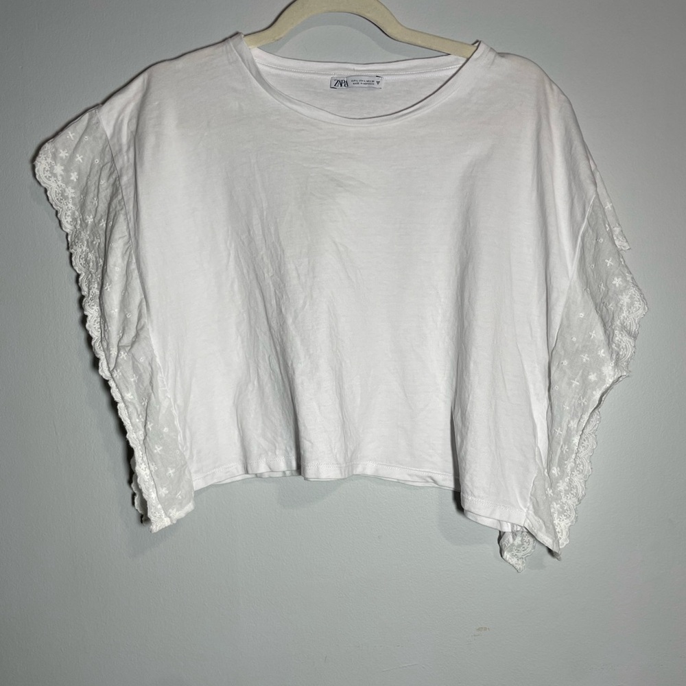 Zara White Lace Sleeve Crop Top
